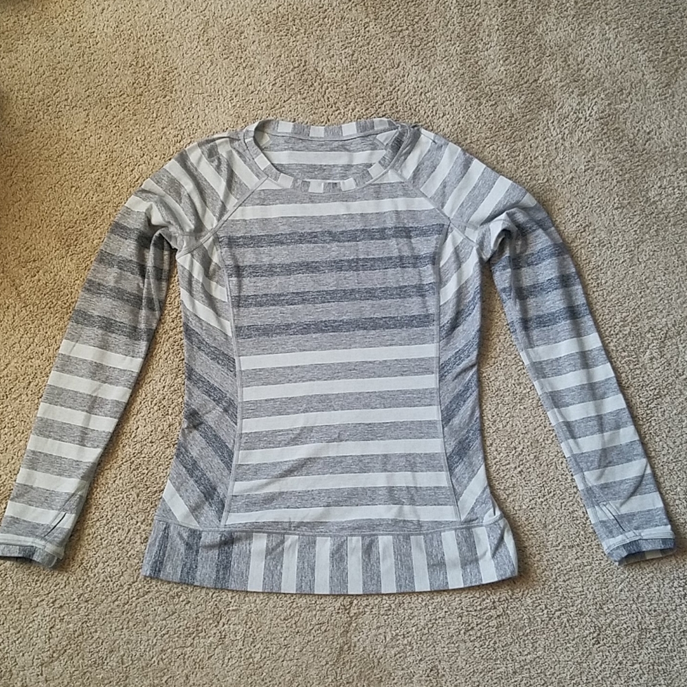 lululemon athletica Gray Striped Long Sleeve Tee